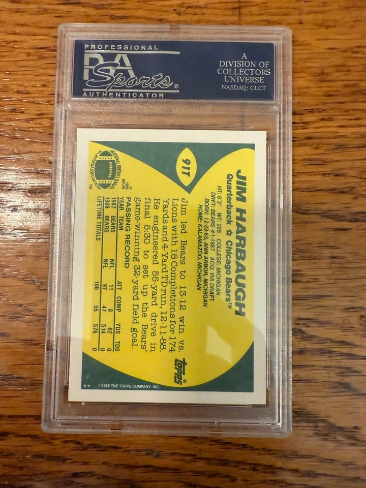 1989 Topps Traded Football ROOKIE Card JIM HARBAUGH Chicago Bears - PSA 10 MINT! - Image 2 of 2