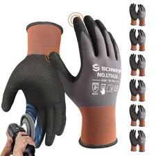 Schwer 6 Pairs Safety Work Gloves Sandy Nitrile Coated LT5626, Max Abrasion R...