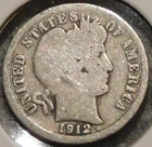 Silver Dime - Barber - 1912-D (Spotty tarnish / dirt. Rev more worn) - Set Break