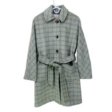 Gal Meets Glam Hadley Coat Size Small Wool Blend Checkered Beige Blue