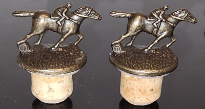 2 Blanton s Bourbon Whiskey Cork Bottle Stopper w/Race Horse & Jockey Letter  T 