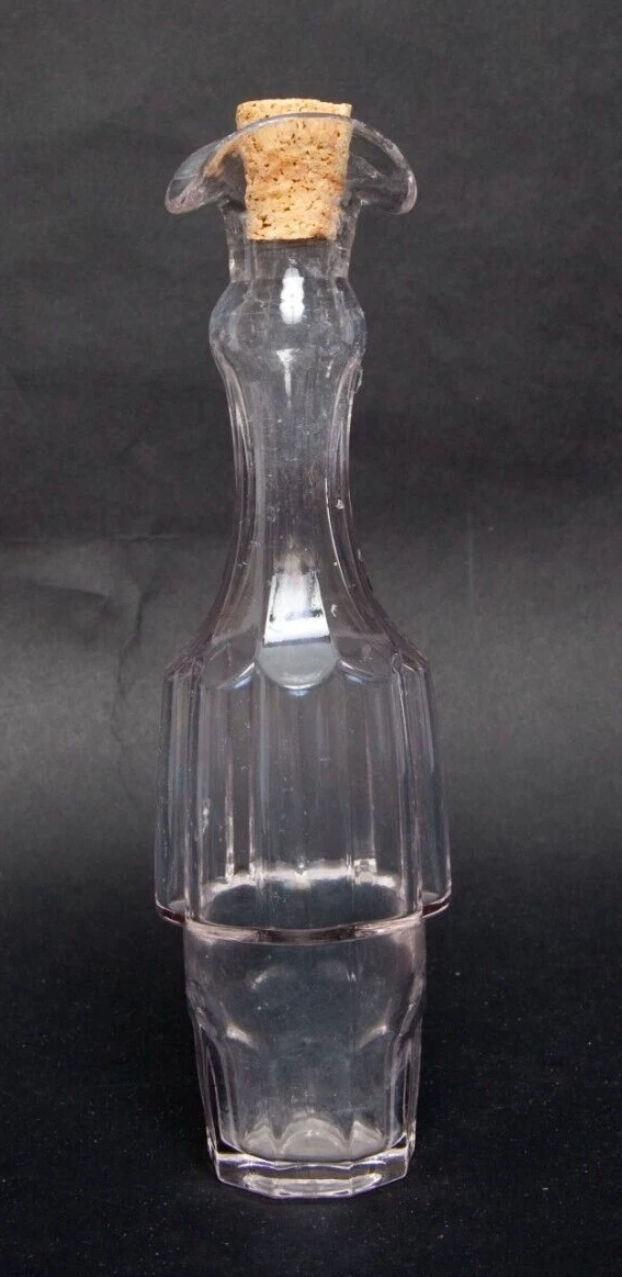 Antique Oil Vinegar Double Spout Cruet Paneled Glass Olive Oil Bottle With Cork