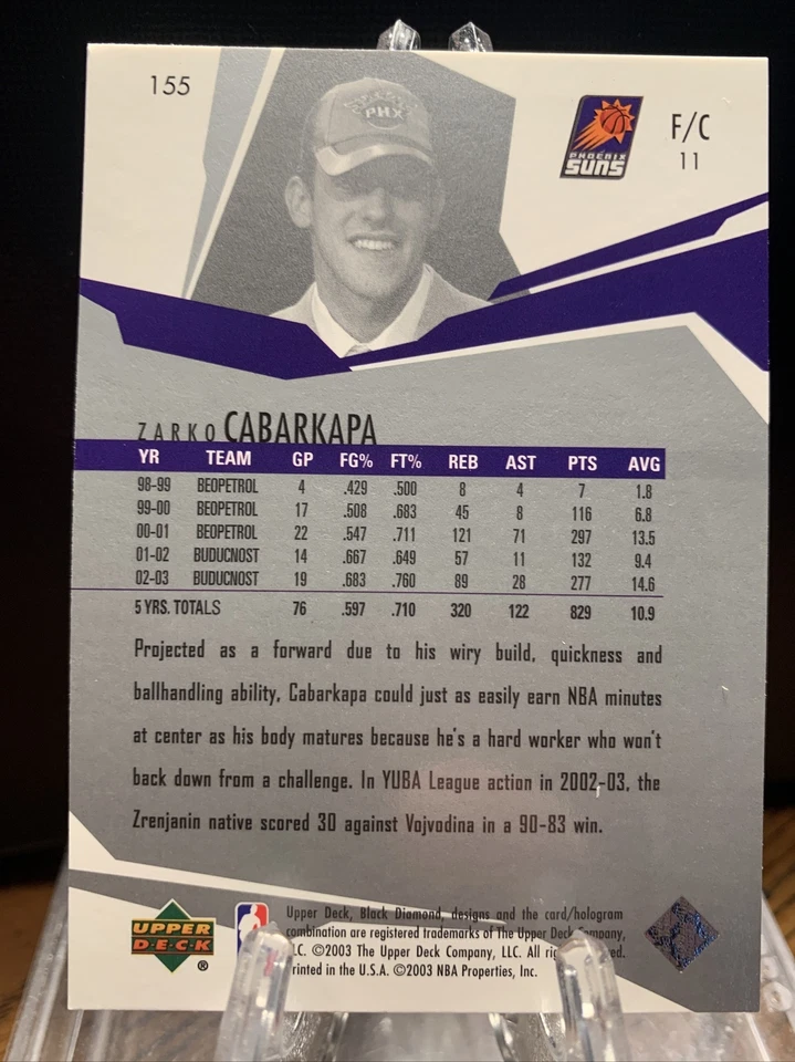 2003-04 UPPER DECK BLACK DIAMOND ZARKO CABARKAPA RC #155 PHOENIX SUNS - Image 2 of 2