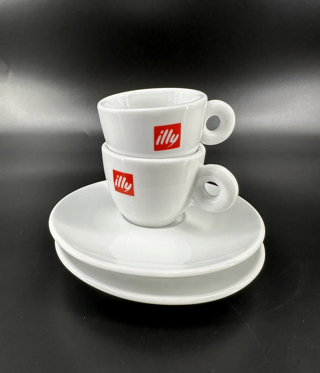 illy Logo Espresso Coffee Cup Saucer Set 2 oz. IPA Italy White