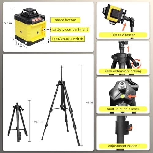 Laser Level, 4 x 360° Laser Level with Tripod, Self Leveling Laser Level 4x360°