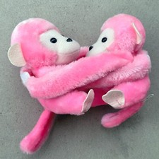 Vintage 1975 Dakin Plush Hugging Monkeys Girl Boy Cute Pink Color