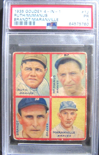 1935 GOUDEY 4 in 1 RUTH PSA 1  GREAT EYE APPEAL STUNNING COLOR UNDERGRADED!!!