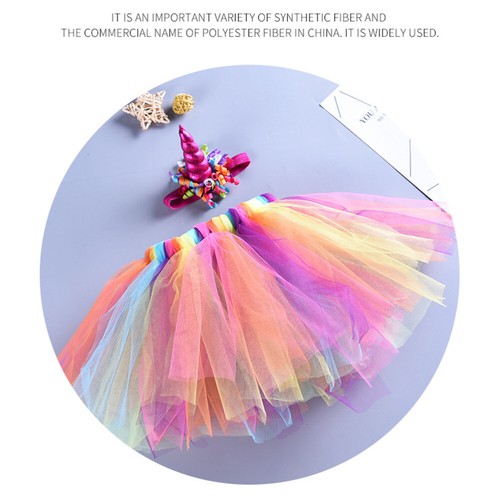 Children Rainbow Color Tutu Skirt Dress Unicorn Headwear Skirt Set for Girls - Picture 5 of 12