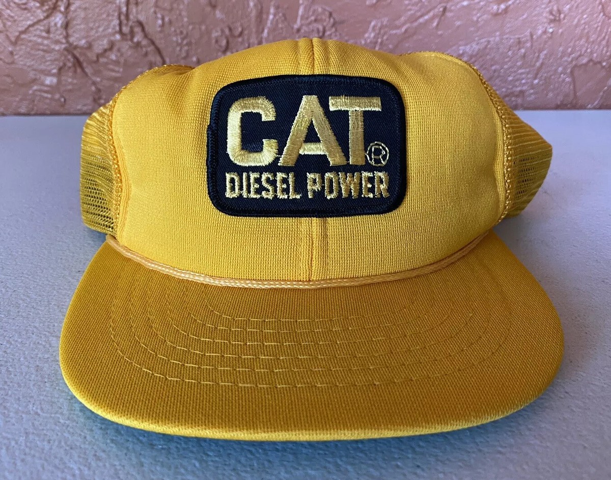 Vintage Cat Diesel Power Yellow Mesh SnapBack Truckers Hat Sz S-M