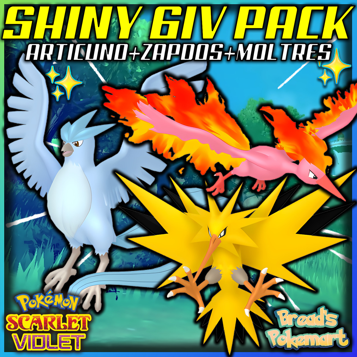 ✨Articuno+Zapdos+Moltres GALAR Shiny 6IV✨ Pokemon Scarlet & Violet 3-PACK  FAST