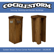 1ft/2ft/3ft Golden Brown Timber/Concrete Garden Fence Corner Post Extension
