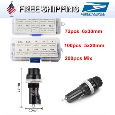 Quick Blow Fast Acting Panel Mounted Screw Fuse Holder Glass Fuses 5x20mm 6x30mm