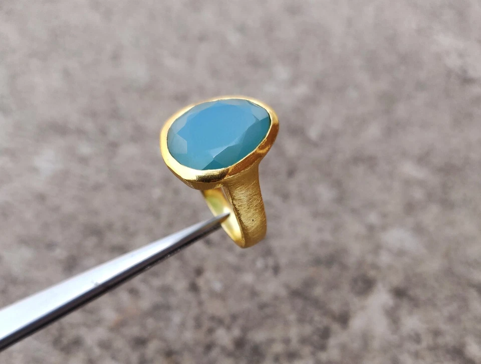 Anillo de calcedonia azul de plata de ley 925 anillos de diseño todos los tamaños de anillo Foto 3 de 4