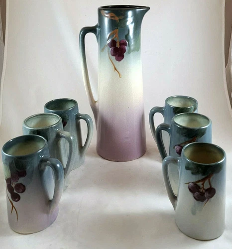 Antique Weller Pottery Pitcher /ETNA 14." EWER & (6)Tankards/Mugs -1906