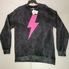 AC/DC BOLT SWEATSHIRT MENS LARGE BLACK PULLOVER BLEACH DYE Casual Music NWT