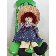 Vintage Handmade Rag Doll Country-core Decor Straw Hat ABC Dress 28"Decor