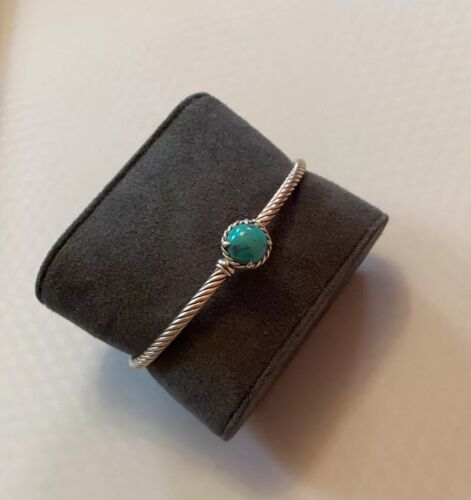 David Yurman Chatelaine Bracelet Turquoise Sterling Silver Hook Clasp 3mm Cable