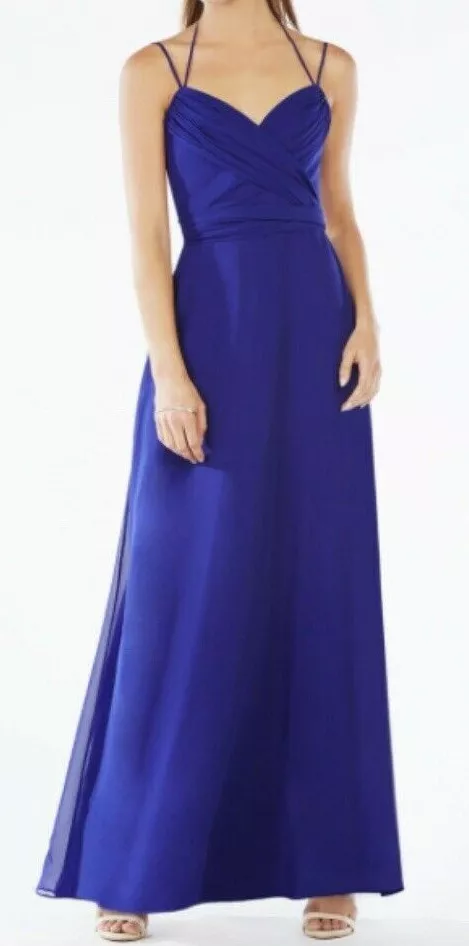 New Bcbg Maxazria Rosabelle Open back Silk Chiffon Gown Blue 0-2-4-8-10-12 $398