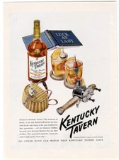 KENTUCKY TAVERN Bourbon Whiskey Ad 1949 Fisherman Fishing Theme Barware