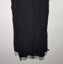 Olga Berg Basic Long Rectangle Neck Scarf Womens 210cm Black Beeded Tassel Rayon