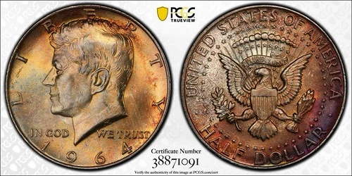 1964 Kennedy Half Dollar PCGS MS64 Wayte Raymond Album Toned