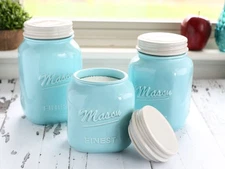 Mason Jar Kitchen Canister Set - Set of 3 Kitchen Canisters - Large Round Ce