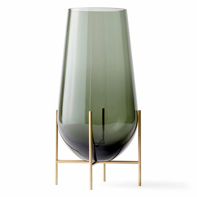 Audo Vase Blumengefäß Échasse Glas Rauchgrau mundgeblasen Messing 60 cm