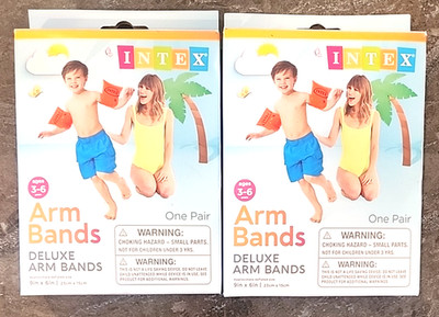 Lot of 2 NEW Intex Deluxe Swimming Arm Bands 9 x 6'' Orange Ages 3-6