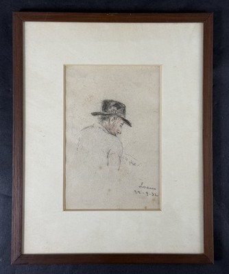 Antique Italian Pencil Sketch Male Portrait Illegibly Signed Dated 9/22/1932