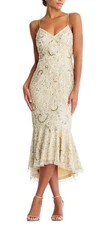NWT Aidan Mattox Sequin Embellished V-Neck Flutter Hem Midi Dress *Altered*
