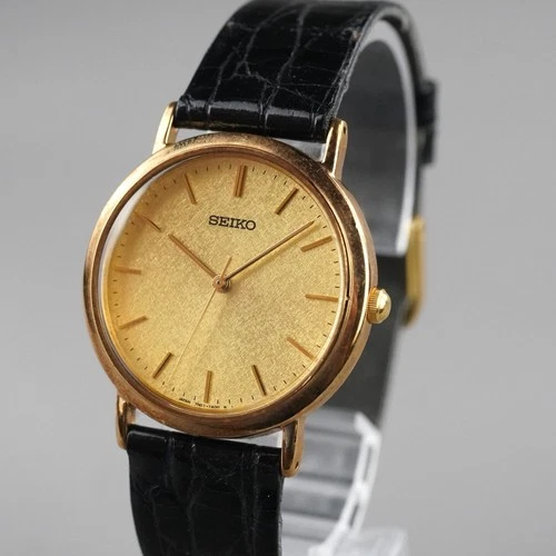 SEIKO 1992 Vintage 7N01-6900 Men's Watch Gold 32mm New Battery New Leather Band