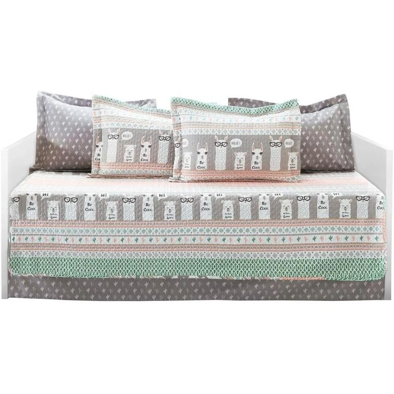Playful Llama Stripe Daybed Bedding Set W/ Comforter Bed Skirt Pillow Shams New - Image 2 of 4