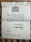 Letter of thanks to Special Constables signed Prime Minister Downing Street 1926