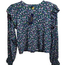 Polo Ralph Lauren Kids Large 12-14 Girls Floral Print Long Sleeve Top Size Navy