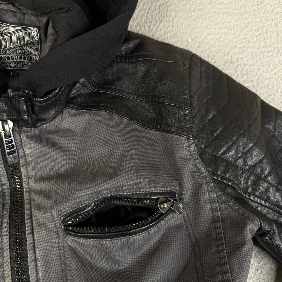 Affliction Biker Jacket L Black Premium Embroidered Cotton Button Skull ...
