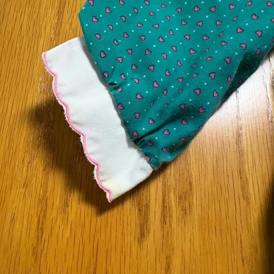 Vintage baby toddler Green Heart Print Dress White Collar Pink Ribbon Detail - Image 4 of 4