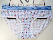 VICTORIA'S SECRET PINK Cotton Hiphugger Panty S M L XL Blue Gingham VS Logo Band