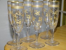 SAINT LOUIS 6 ANCIENNES FLUTES A CHAMPAGNE CRISTAL GRAVURE DUNA REHAUSSER A L'OR