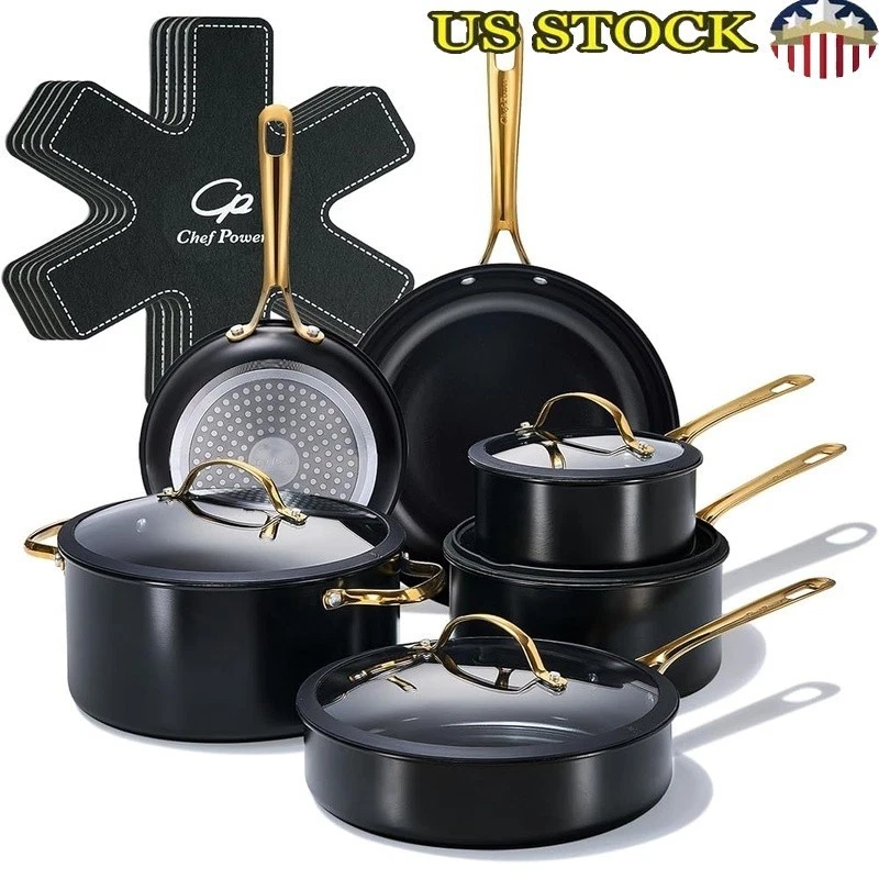 15 Pcs Nonstick Ceramic Cookware Set Easy Clean Oven Safe Stainless Steel Handle
