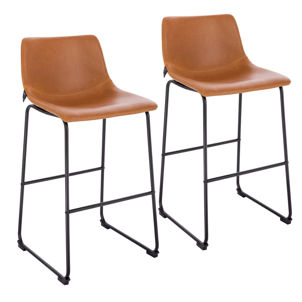 B-Ware SVITA JOHN 2er Set Barhocker Barstuhl Rückenlehne Retro Kunstleder Cognac