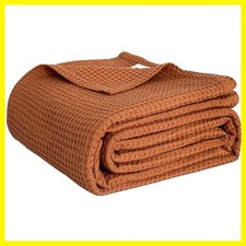 100 Cotton Waffle Weave Blanket Twin Size 66"x90", Soft Lightweight Breathab...