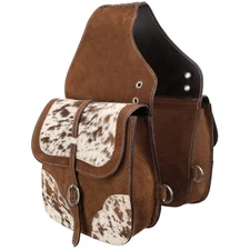 SADDLE BAG Chocolate Roughout Leather Rancher Hair On Cowhide 10" x 10" x 4"