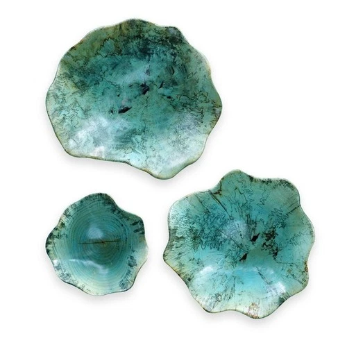 UTTERMOST 04178 TEO SPALTED TAMARIND WOOD WALL DECOR SOFT BLUE-GREEN SET OF 3 - Picture 1 of 8