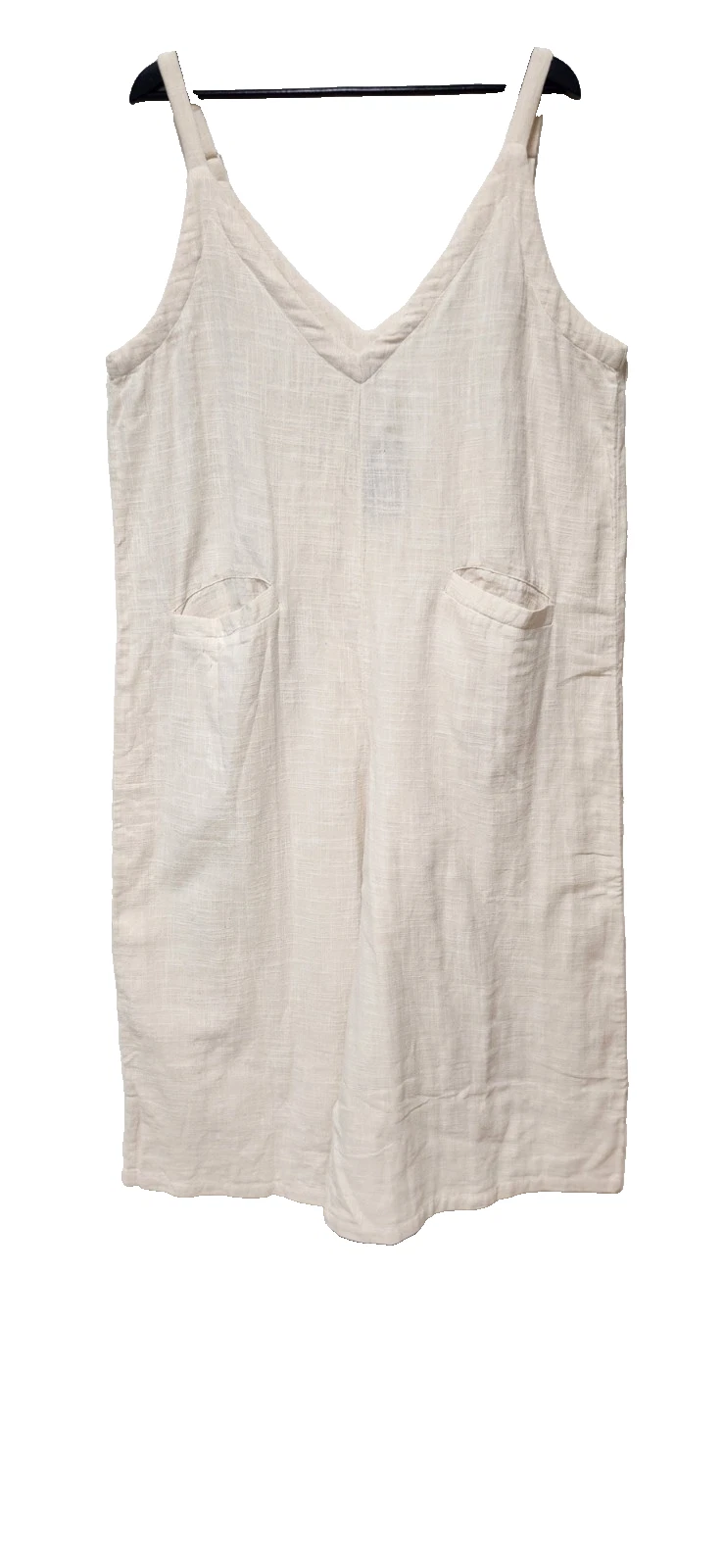 Natural Life Cream Overalls Sz L Women Adjustable Wide Leg Cotton Vneck Boho