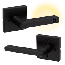 Halifax Square Matte Black Bed/Bath LED Door Handle with Push Button Lock