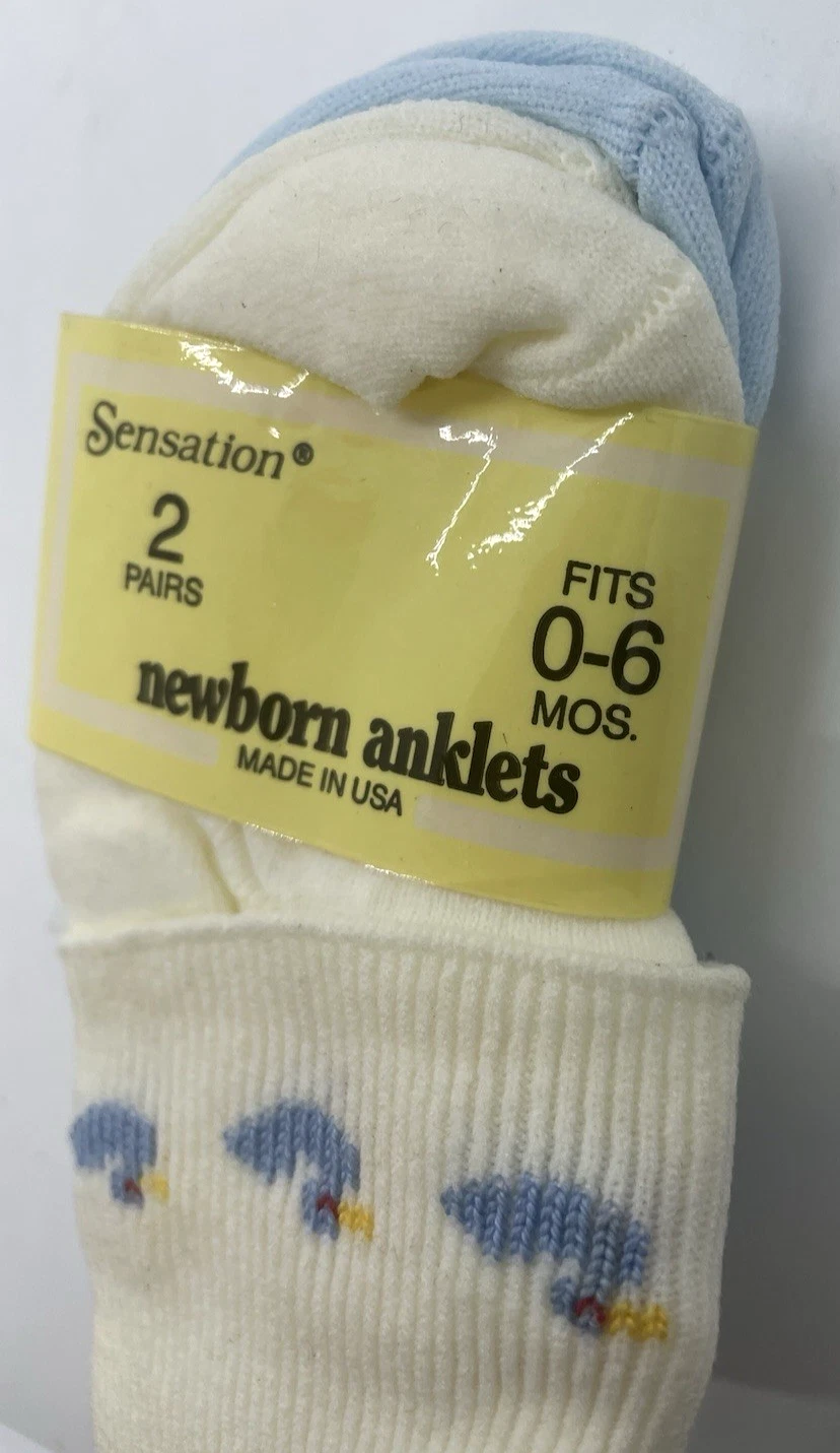 Sensations Newborn Anklets 2 Pairs 0-6 months White Light Blue Ducks USA New
