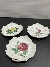 Set of 3 Leaf Tea Bag Holder Rest Plates Japan Floral Flowers Butter Pat Dishes