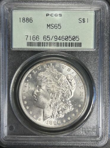 1886 Morgan Silberdollar MS65 ältere PCGS OGH Halter Edelstein Augenanziehungskraft