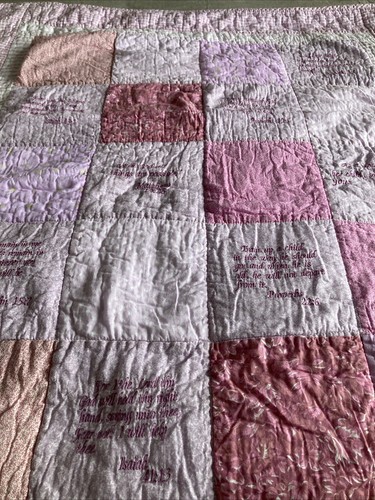 Baby Quilt Religious Prayer Pink Block Pattern Bible Scriptures 45x 38.5”