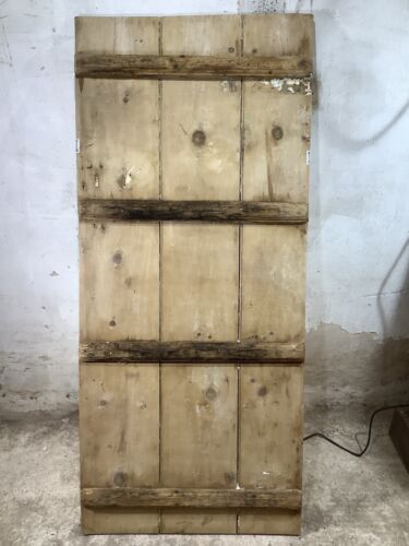 30"X 67 7/8" Very Old Internal Stripped Pine 3 Plank Ledge Door Reclamation - Picture 7 of 12